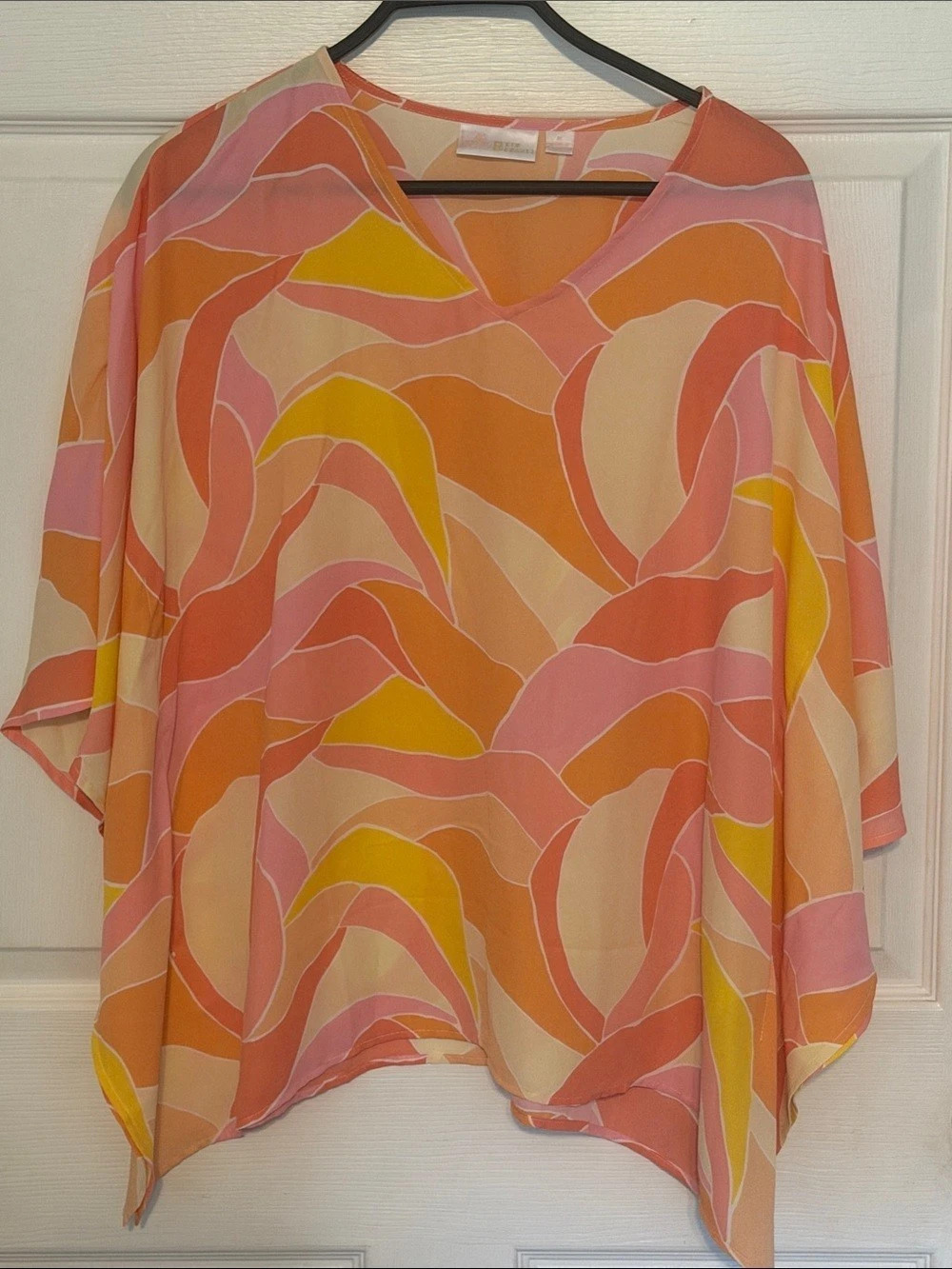 Kim Gravel Abstract Print Blouse in Orange & Pink Size Medium